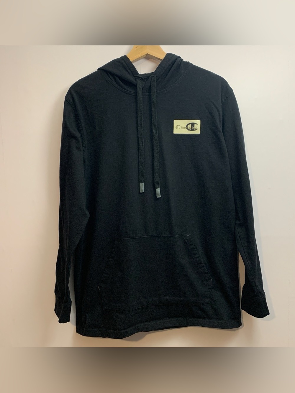 Champion Black Pullover Hoodie with Chest Logo Patch